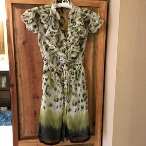 Ruffled green leopard print dress